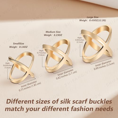 SYWDUDUCLT Scarf Ring for Women's Shawl, Silk Neckerchief, Tshirt, Gold/Sivler, S/M/L, 2 Pcs - style: Modern-M