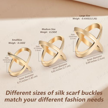 SYWDUDUCLT Scarf Ring for Women's Shawl, Silk Neckerchief, Tshirt, Gold/Sivler, S/M/L, 2 Pcs - style: Modern-L