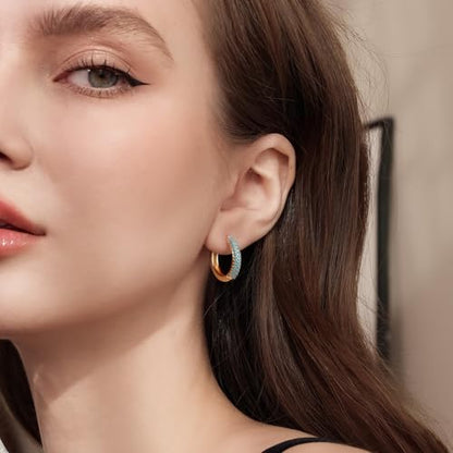 Turquoise Hoop Earrings for Women/Men 18K Real Gold Plated Cubic Zirconia Hoop Earrings Hypoallergenic Cartilage Ear Jewelry - color: Regular