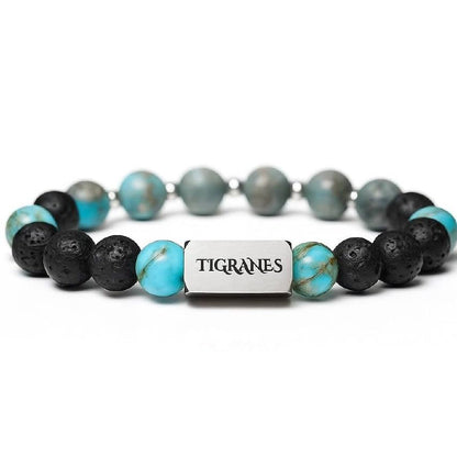 Tigranes Premium Natural Stone Bracelet Collection – Handmade Gemstone Jewelry in Luxury Branded Gift Box - style: Turquoise-Lava Balance