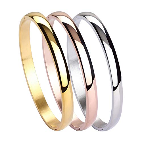 MILAKOO Stainless Steel Plain Polished Finish Cuff Bangle Bracelets for Women - style: 6mm Wide