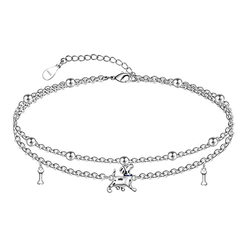 CHIC & ARTSY 925 Sterling Silver Ankle Bracelets for Women, Adjustable Layered Foot Chains with Nature & Symbol Charms, Lightweight Comfort Fit Boho Beach Everyday Jewelry - color: 1# Dogs Anklet
