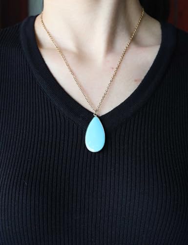 BaubleStar Teardrop Natural Crystal Healing Stone Pendant Necklace | Birthstone Quartz Necklace for Women, Multi-Color Available - color: Turquoise Blue