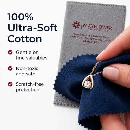 Mayflower Premium Jewelry Polishing Cloth Set of Two. Made in USA. Non Toxic Cleaning Formula -100% Ultra-Soft Cotton. Shines Silver, Gold, Platinum, Diamond Rings, Jewelry, Watches, Coins & Heirlooms - color: Grey and Blue