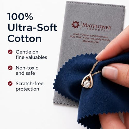 Mayflower Premium Jewelry Polishing Cloth Set of Two. Made in USA. Non Toxic Cleaning Formula -100% Ultra-Soft Cotton. Shines Silver, Gold, Platinum, Diamond Rings, Jewelry, Watches, Coins & Heirlooms - color: Grey and Blue