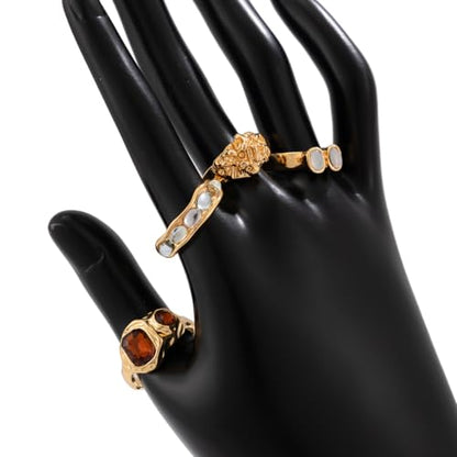 Chunky Knuckle Rings Set for Women Gold Irregular Chunky Ring Set Adjustable Open Knuckle Stacking Rings Dainty Crystal Rings Set Gold Silver Liquid Irregular Ring Set Y2k Statement Ring Unique Ring Jewelry - color: Gold1