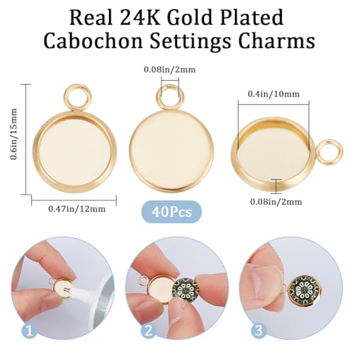 Beebeecraft 1 Box 40Pcs 10mm Cabochon Settings Charms 24K Gold Plated Stainless Steel Plain Edge Bezel Cups Flat Round Back Charm for DIY Jewellery Making Findings - color: Gold, size: 10mm 40pcs