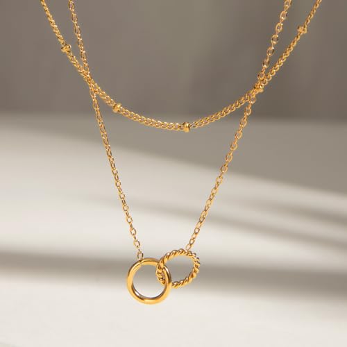 Unisex Celestial Gold Pendant Necklaces, Sun/Moon/Star/Angle Celestial Elements Unisex Choker Gold Lover Chains for Men and Women Jewelry - color: Layer - Interlock Circle