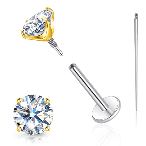 Limerencia Moissanite Internal Thread 18G Titanium Earrings, Hypoallergenic F136 Titanium Flat Back Piercing Studs, VVS1 Lab-created Moissanite Studs for Women Men Tragus Helix Cartilage Conch Labret - color: Gold, size: 5mm-1ct(0.5ct Each)