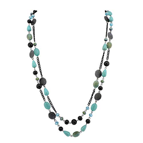 Bocar Long Necklaces for Women Trendy, Boho Layered Crystal Beaded Collar Necklaces for Women, Fashion Statement Necklaces Jewelry - color: Blue green
