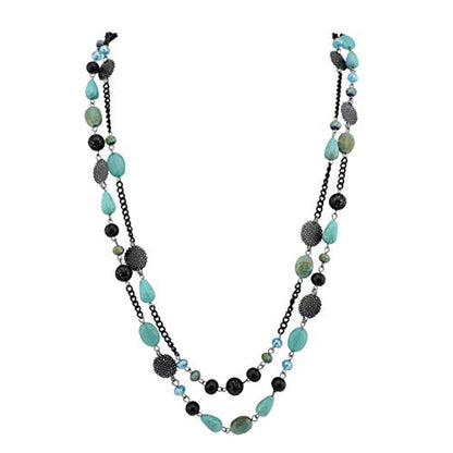 Bocar Long Necklaces for Women Trendy, Boho Layered Crystal Beaded Collar Necklaces for Women, Fashion Statement Necklaces Jewelry - color: Blue green