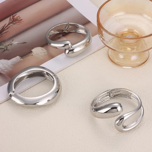 Giovanchi Chunky Gold Bangle Bracelets for Women | 14K Gold Plated Cuff Bracelets, Stackable Dainty Gold Bracelet Sets, Non Tarnish Fashion Jewelry Gift - style: B3-Silver