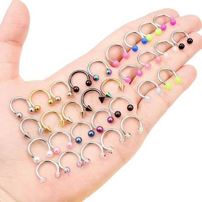 20/18/16/14G Horseshoe Septum Nose Lip Rings Smile Piercings 6/8/10/12/14/16mm Cartilage Helix Daith Earrings Surgical Steel Jewelry for Women Men - size: 14g*3/8in(10mm)