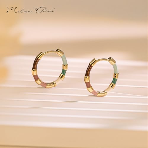 Milan Chiva 14K Gold Plated Small Huggie Dangle Earrings | Lightweight Trendy Heart Dainty Jewelry Hypoallergenic Chunky Gold Hoops Earrings Jewelry Mothers Day Gift for Women - color: E-Multi-Green