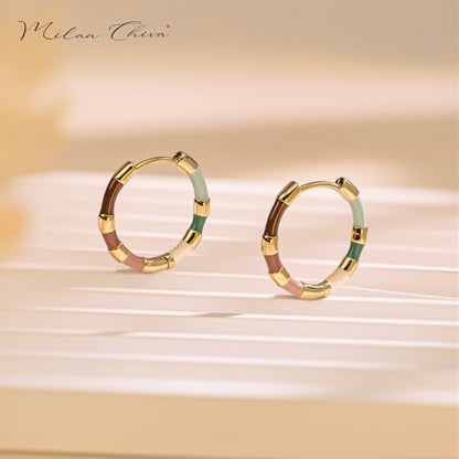 Milan Chiva 14K Gold Plated Small Huggie Dangle Earrings | Lightweight Trendy Heart Dainty Jewelry Hypoallergenic Chunky Gold Hoops Earrings Jewelry Mothers Day Gift for Women - color: E-Multi-Green