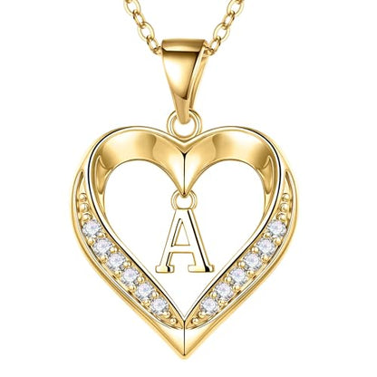 Turandoss Heart Initial Necklaces for Women - Dainty 14K Gold Plated CZ Heart Pendant Necklace with Tiny Letter A-Z, Non Tarnish Waterproof Trendy Jewelry Gifts for Mom Wife Girlfriend - color: Gold, style: A.