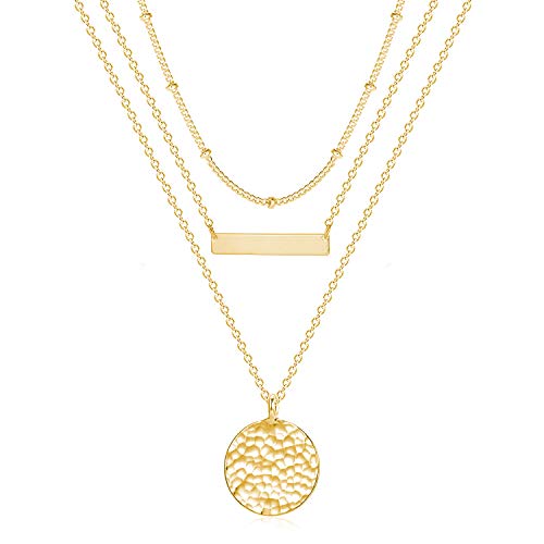 Fettero Pendant Necklace Gold Choker Layered Coin Open Karma Circle Full New Crescent Moon 14K Gold Plated Simple Dainty Necklaces for Women Jewelry Gift - style: Bar & Coin / 3 Layer