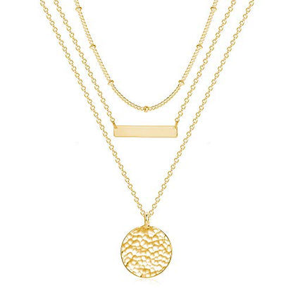 Fettero Pendant Necklace Gold Choker Layered Coin Open Karma Circle Full New Crescent Moon 14K Gold Plated Simple Dainty Necklaces for Women Jewelry Gift - style: Bar & Coin / 3 Layer
