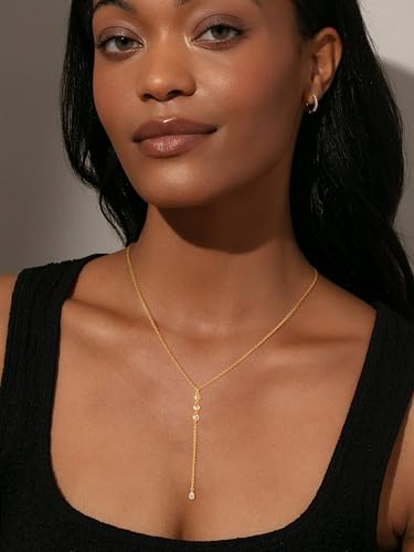 Lariat Gold Necklaces for Women Trendy Dainty Long Necklace 14k Gold Plated/Silver Layered Drop Beaded Chain Necklaces Y-shaped Pendant Necklace Simple Gold Jewelry Gifts - color: Y Rain-Gold