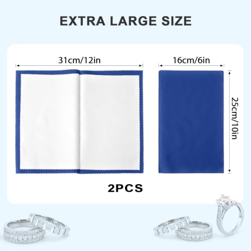 SEVENWELL Silver Polishing Cloth, 2PCS Large Jewelry Cleaning Cloths | Dual-Layer Cleaning, Large 10" × 12", Reusable, Removes Tarnish, Restores Shine, For Sterling Silver, Gold & Platinum - color: Dark Blue