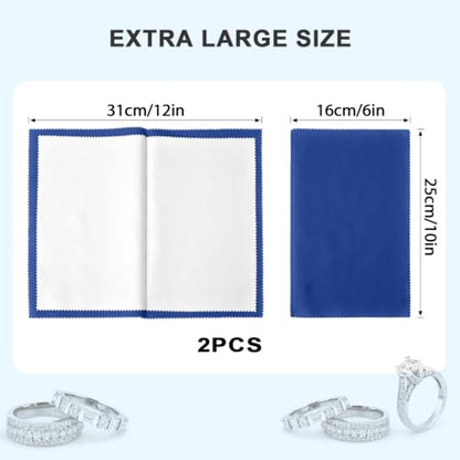 SEVENWELL Silver Polishing Cloth, 2PCS Large Jewelry Cleaning Cloths | Dual-Layer Cleaning, Large 10" × 12", Reusable, Removes Tarnish, Restores Shine, For Sterling Silver, Gold & Platinum - color: Dark Blue