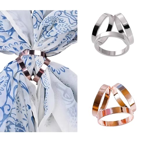 SYWDUDUCLT Scarf Ring for Women's Shawl, Silk Neckerchief, Tshirt, Gold/Sivler, S/M/L, 2 Pcs - style: 3-Ring