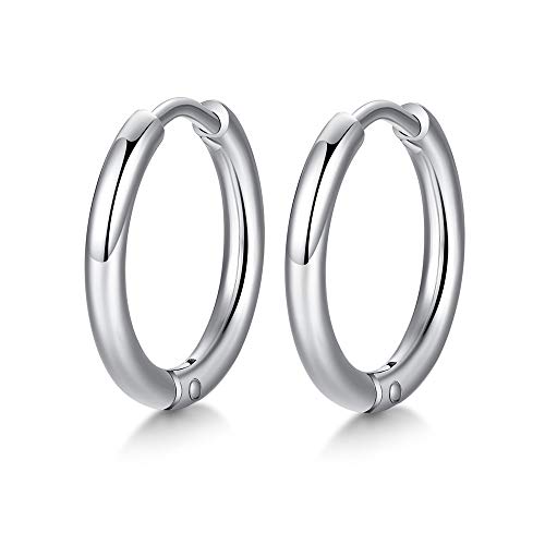 FOSIR Stainless Steel Small Huggie Hoop Earrings for Women Men Cartilage Earring Hoops, 6/8/10/12mm Diameter - style: 8mm Silver(2pcs)