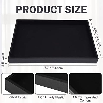 Velvet Jewelry Tray for Drawers Black Jewelrys Display Tray Stackable Jewelry Organizer Trays for Necklace Bracelet Ring Watch (1, Black) - color: Black