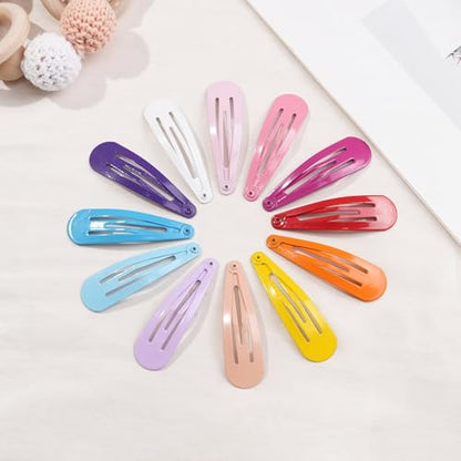 80Pcs 2Inch Hair Snap Clips Solid Candy Color Hair Pins for Women Girls | 80Pack 5cm snap water drop clips durable material diy craft clips - color: Solid Colors