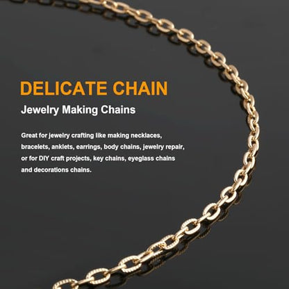 KYUNHOO 32.8 Feet KC Gold Plated Iron Chains for Jewelry Making Oval Paperclip Chain Link on Spool Texture Jewelry Making Chains for Handcraft DIY Supply Jewelry Findings - color: Embossed Gold