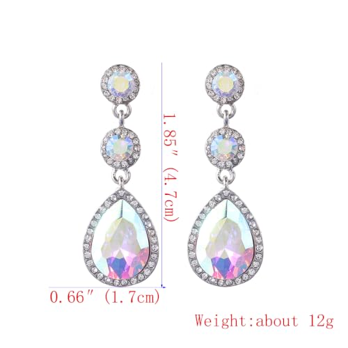 YINLI Elegant Wedding Bridal Crystal Tear Drop Dangle Earrings for Women - color: AB,Silver