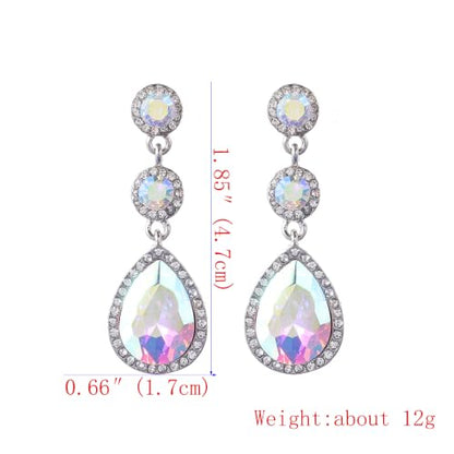 YINLI Elegant Wedding Bridal Crystal Tear Drop Dangle Earrings for Women - color: AB,Silver