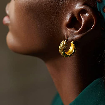 FRUMOS 18K Gold Plated Chunky Hoop Earrings for Women Fashion Thick Gold Hoops Set Jewelry for Birthday Christmas Gifts - color: Gold Big Tires Hoop