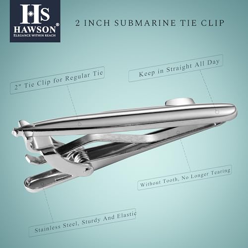 HAWSON Various Tie Clips for Men Unique, Funny Novelty Mens Tie Bar, Personalized Tie Pins for Men, Theme Wedding Party Gifts - style: Silver Submarine