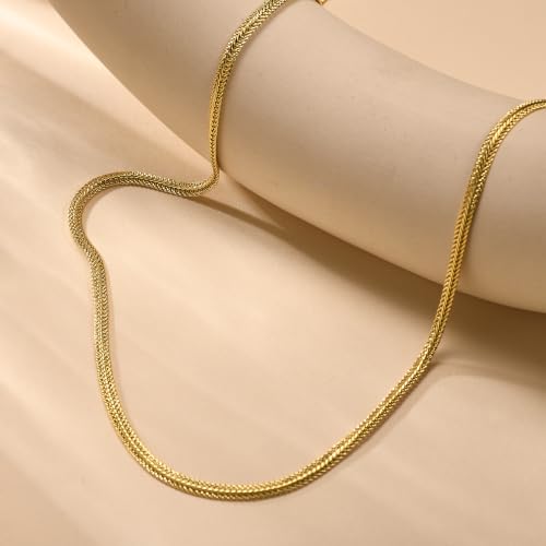 LUCA SMITH Gold Chains for Women & Men, 14K Gold Foxtail Chain Necklace Herringbone Chain Necklace Flat snake Chains 14K Gold Simple Layered Fashion Jewelry Gift for Women 18in 20in 22in 24in - size: 18in, style: Foxtail Chain-Premium Style