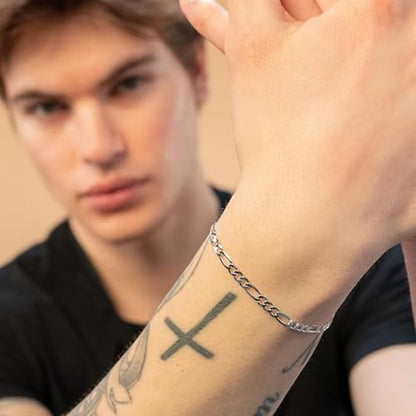 QUADRI 925 Sterling Silver Bracelet for Men - Figaro Bracelet for Men 7.5"/8.5" - style: Length 7 Inches (women's small)