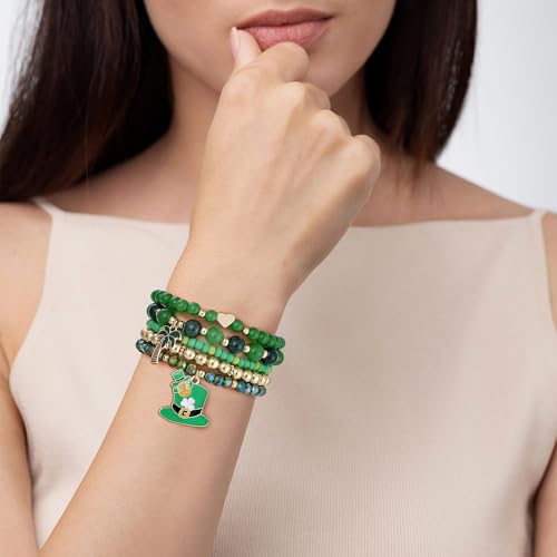 Summer Surfer Heishi Bracelet Set for Women Stackable Gold Plated Clay Ploymer Bead Stretch Pink Beach Layering Bracelets Jewelry - color: Style A-Green Bracelets 2