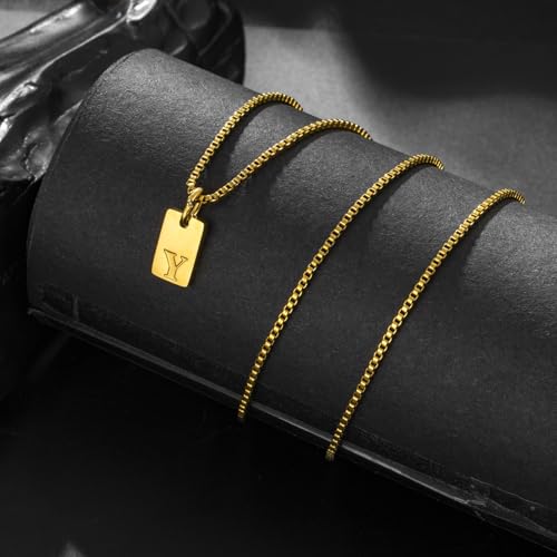 Gold Plated Square Initial Necklace Waterproof A-Z Letter Pendant on Thin Chain - Dainty, Stackable Jewelry for Women - color: Golden-D, size: F