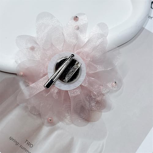 13cm/5in Beaded Mesh Flower Brooch Pin for Women Girls Dainty Round Shell Pearl Ball Beads Camellia Peony Flowers Brooches Lapel Hair Pins Elegant Wedding Anniversary Accessories Jewelry - color: Pink