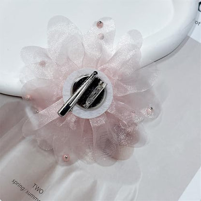 13cm/5in Beaded Mesh Flower Brooch Pin for Women Girls Dainty Round Shell Pearl Ball Beads Camellia Peony Flowers Brooches Lapel Hair Pins Elegant Wedding Anniversary Accessories Jewelry - color: Pink