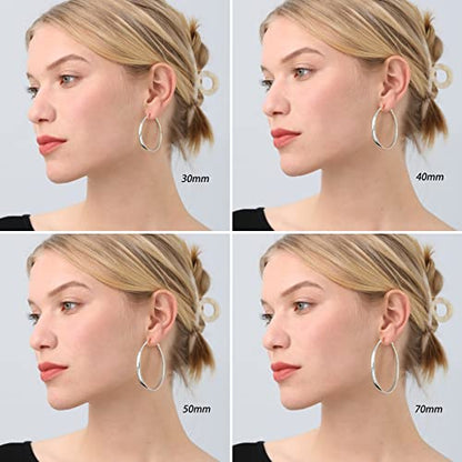 925 Sterling Silver Hoop Earrings Hypoallergenic Large Thin Hoops Earring | Lightweight Big Silver Hoops Hypoallergenic Large Hoop Earring for Women Sensitive Ears Oversize Hoops 30/40/50/60/70mm - color: 60mm Silver
