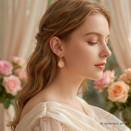 Gold Earrings for Women Dainty Stone Round Dangle Drop Earrings Colorful Resin Beaded Black White Pink Blue Dangle Drop Earrings Statement Gift - color: Nude Pink Earrings