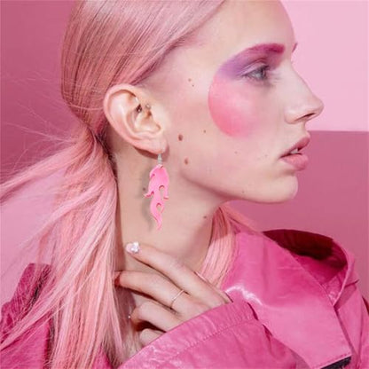 Transparent Flame Earrings for Women Creative Funny Exaggerated Acrylic Geometric Fire Element Dangle Earrings Punk Rock Hip Hop Lightweight Flame Drop Earrings Cosplay Halloween Earrings - color: pink
