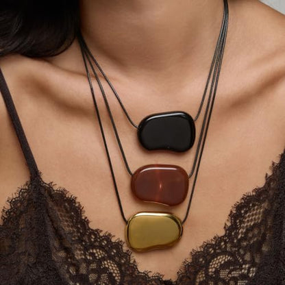 Adjustable Pebble Necklace – Statement & Everyday Wear - color: Black