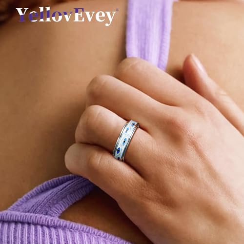 Evil Eye Fidget Ring for Women - Anxiety Relief Spinner Jewelry,18K Gold Plated Stainless Steel Turkish Ojo Turco Protection Rings Gift for Adults - color: Silver