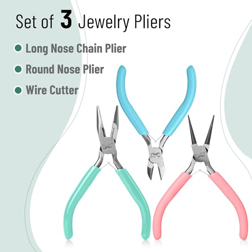 Mr. Pen- Pliers for Jewelry Making, 3 Pack, Chain Nose | Round Nose Pliers Set and Wire Cutter for Beading, Wire Wrapping, Jump Rings, Jewelry Repair, Crafting, DIY - color: Pastel 2