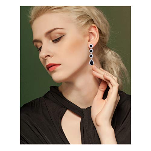 Women's Cubic Zirconia Bridal Earrings - Elegant Long Wedding Party Prom Earring for Bride Bridesmaids Crystal CZ Rhinestone Chandelier Statement Dangle Drop Earrings for girls - color: Black-silver