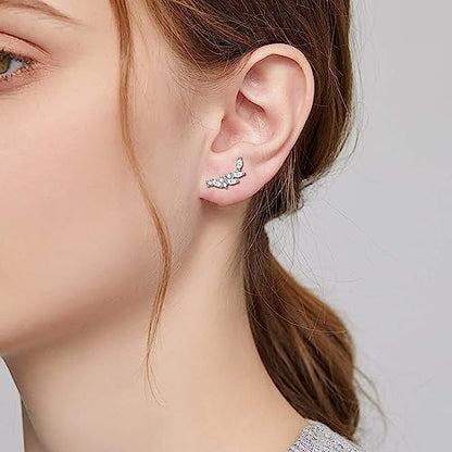 Rnivida 925 Sterling Silver Dainty Cz Climber Stud Earrings, Hypoallergenic Small Cubic Zirconia Ear Crawler Earring for Women - color: Cz Leaf - Silver