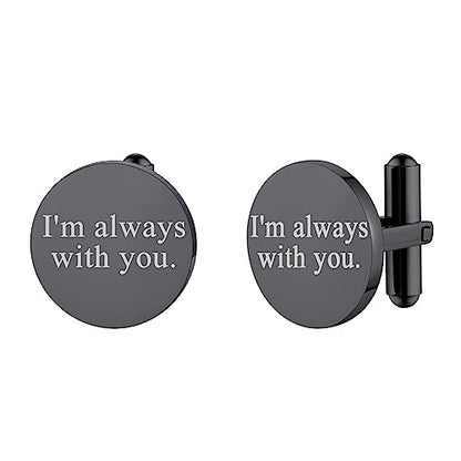 FindChic Stainless Steel Round Cufflinks with Custom Text/Picture/Monogram Letters 18K Gold Plated/Black Color for Men Groom Suits Shirts, with Gift Box - style: 01. simple round-custom text (black)