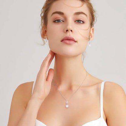 EleQueen Women's Simulated Pearl Wedding Jewelry Set for Brides | Cubic Zirconia Necklace Earrings Bracelet Set for Brides Bridesmaids, Bridal Jewelry Set for Anniversary/Memorial Day - style: Silver-Plated-Brass Pearl Earrings Set